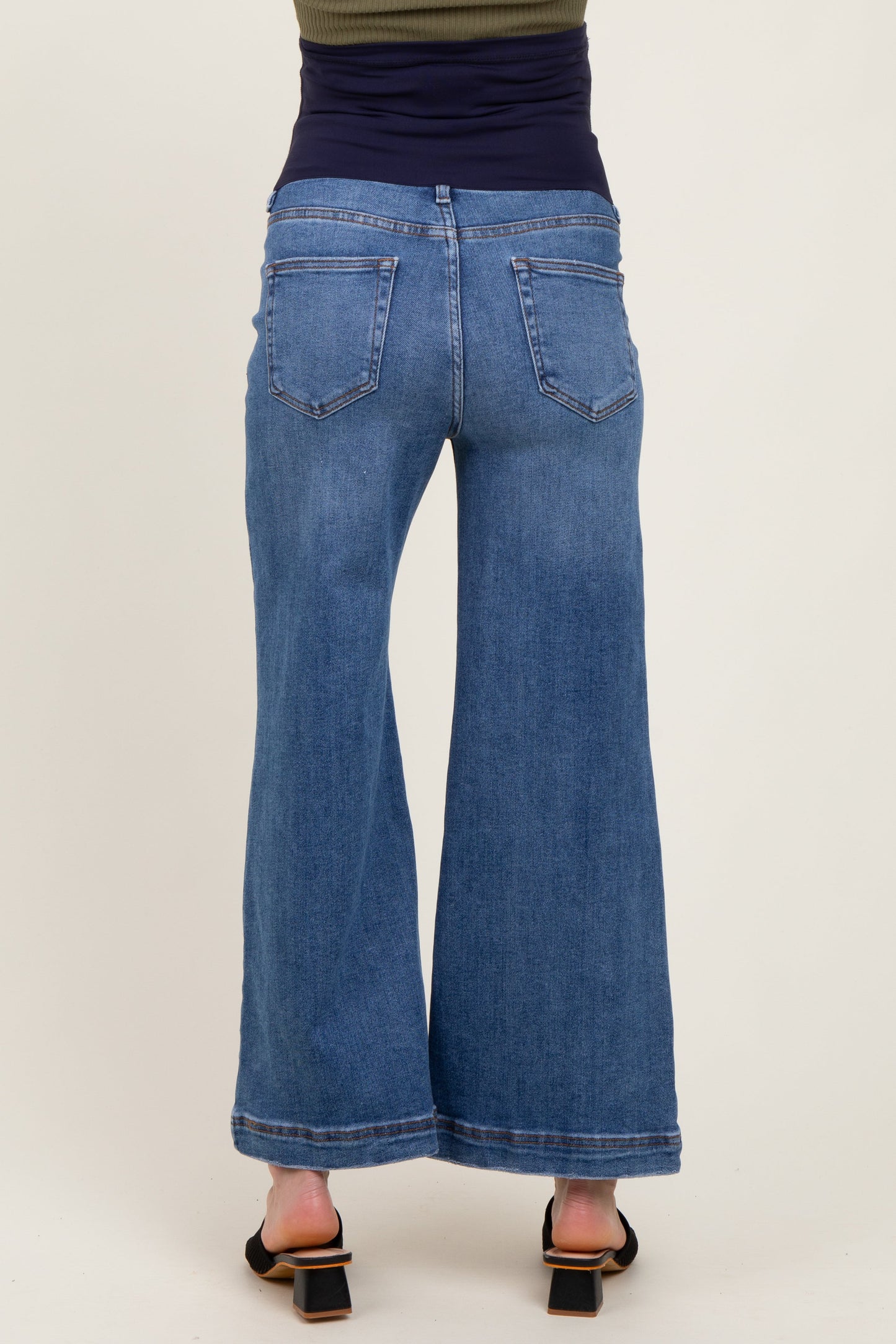 Blue Yoke Detail Ankle Wide Leg Maternity Jeans