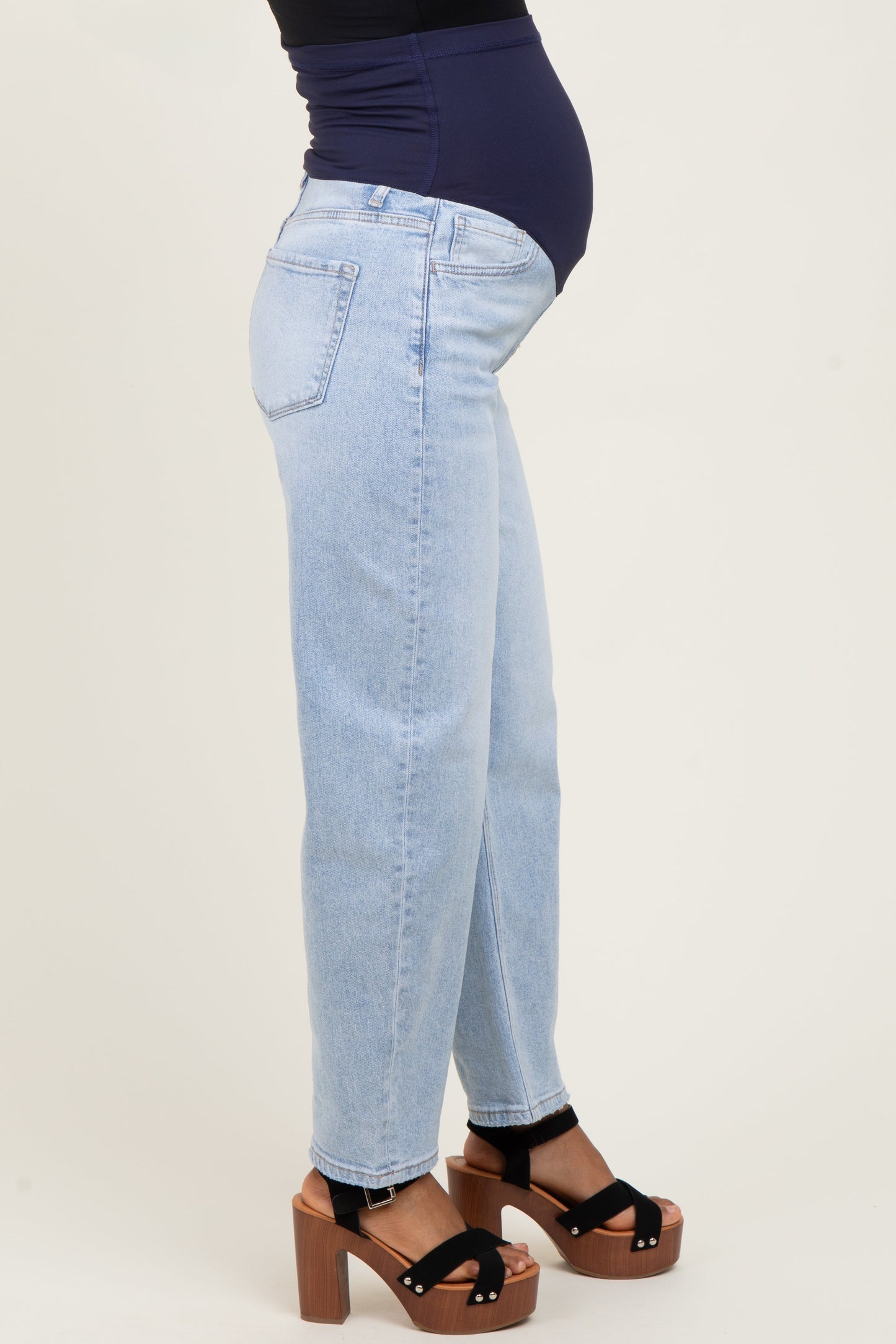 Light Blue High Rise Barrel Leg Maternity Jeans