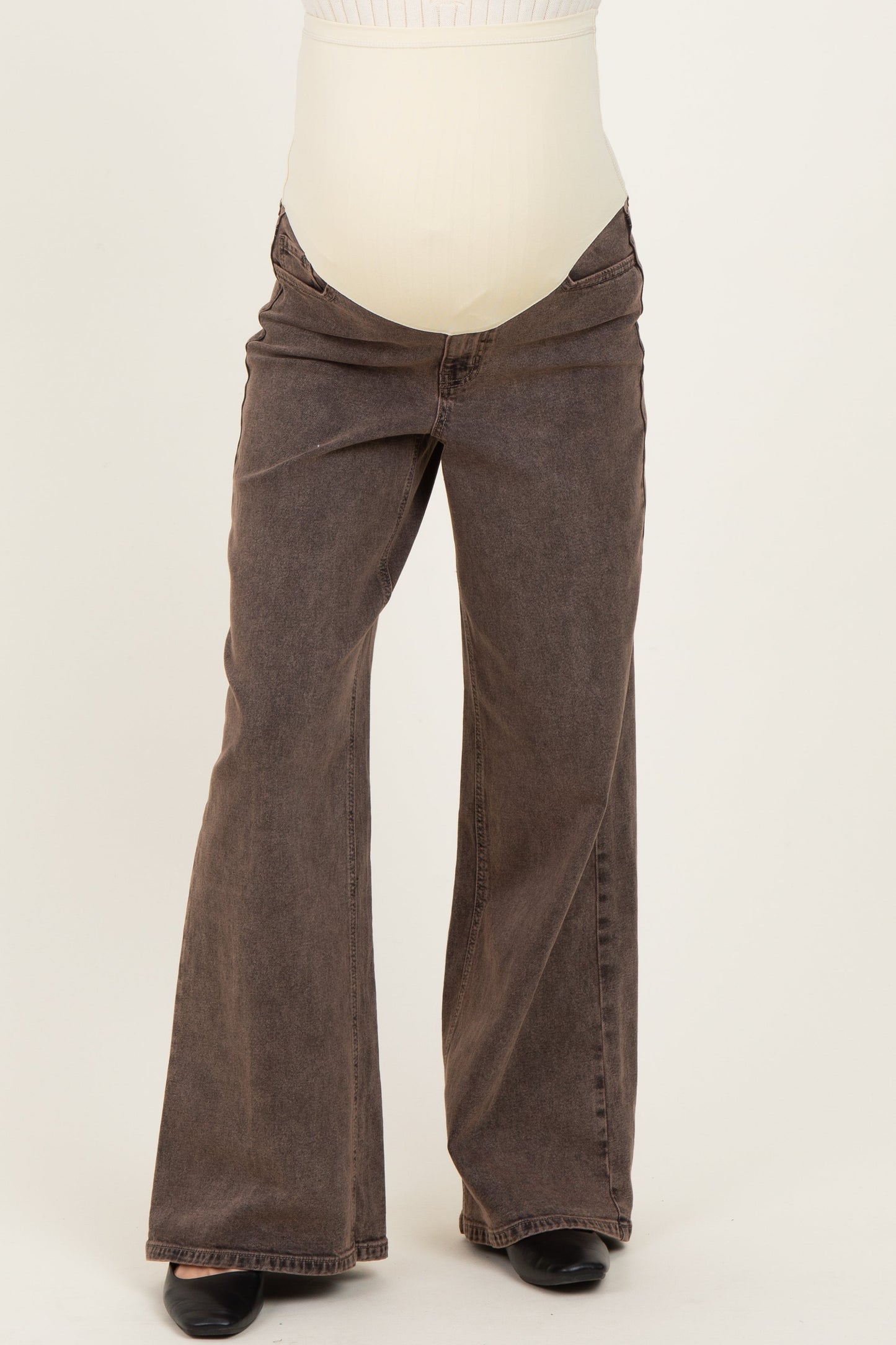 Brown Vintage Wash Maternity Wide Leg Jeans