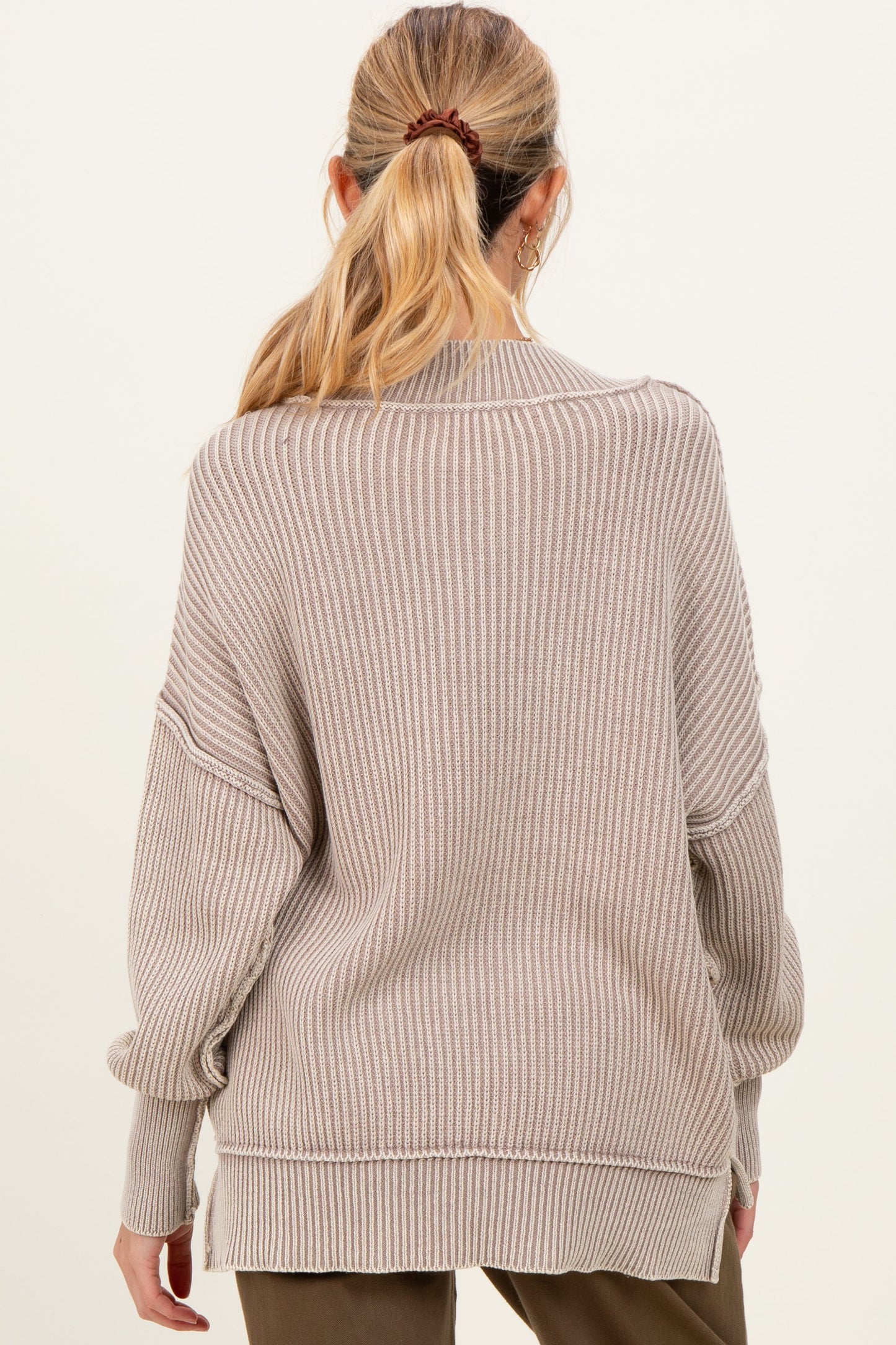 Mocha Washed Side Slit Oversized Maternity Sweater