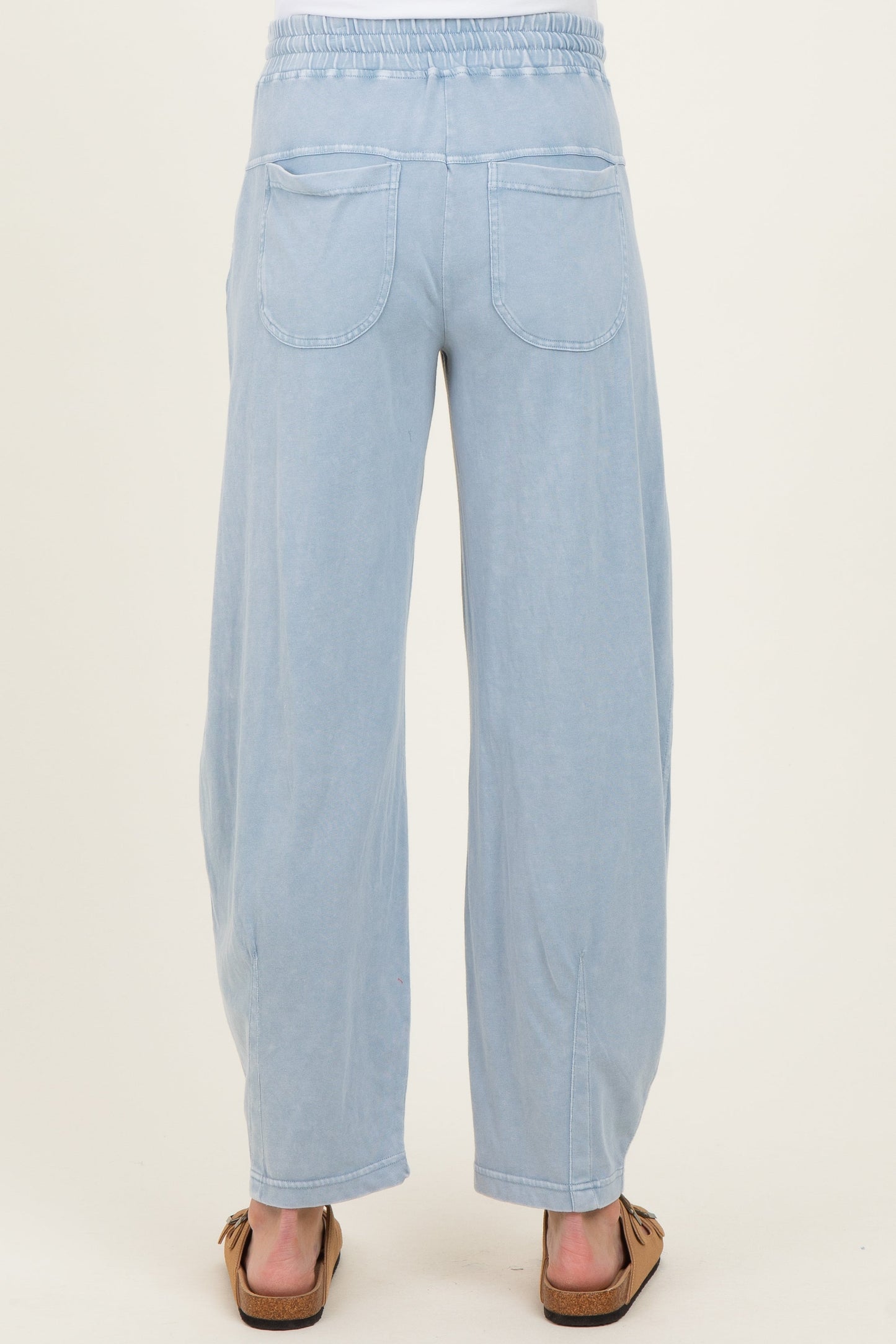 Light Blue Mineral Wash Barrel Leg Maternity Lounge Pants
