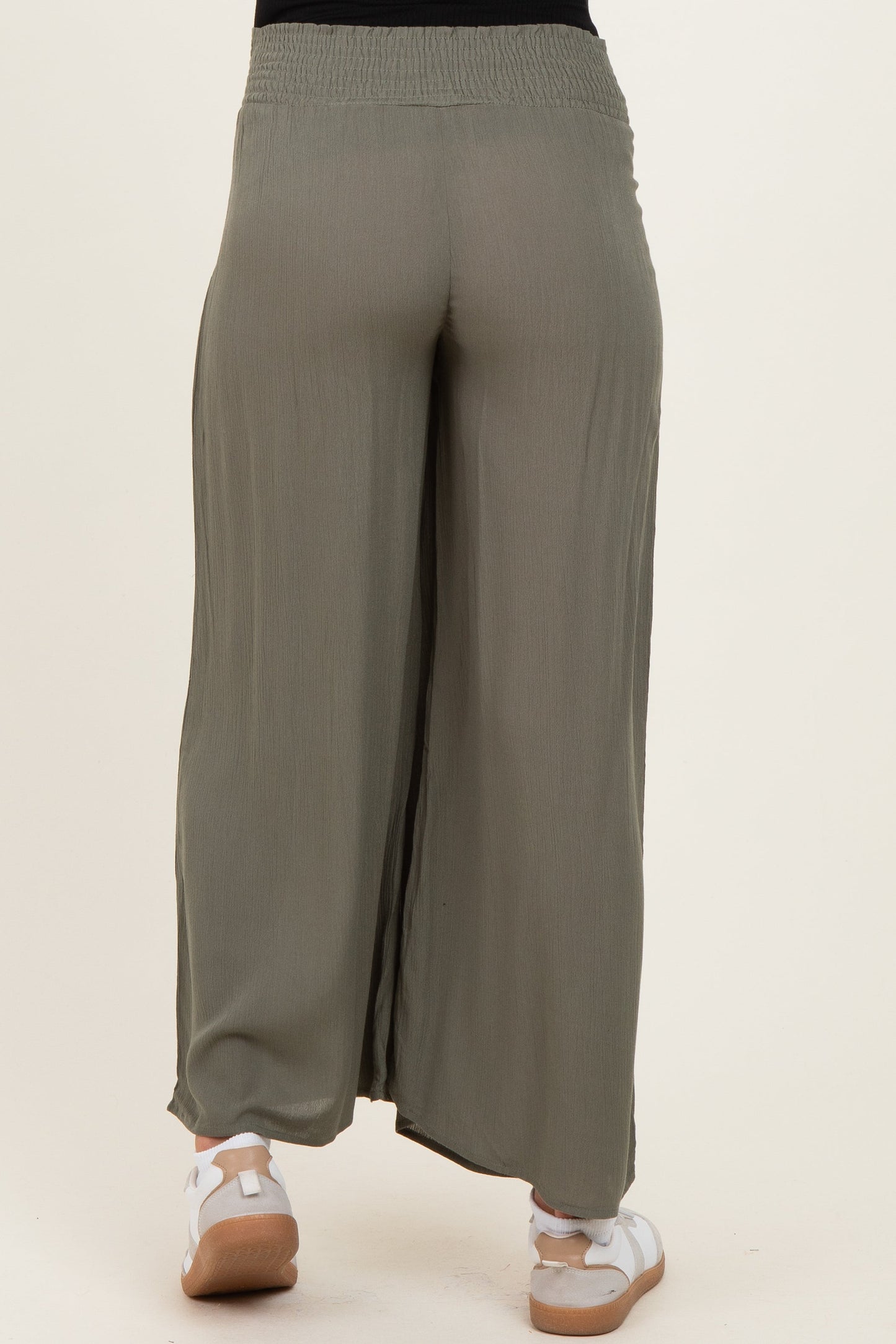 Olive Smocked Waist Ankle Wide Leg Maternity Pants