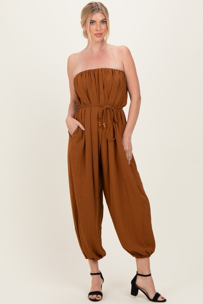 Sepia Strapless Waist Tie Maternity Jumpsuit