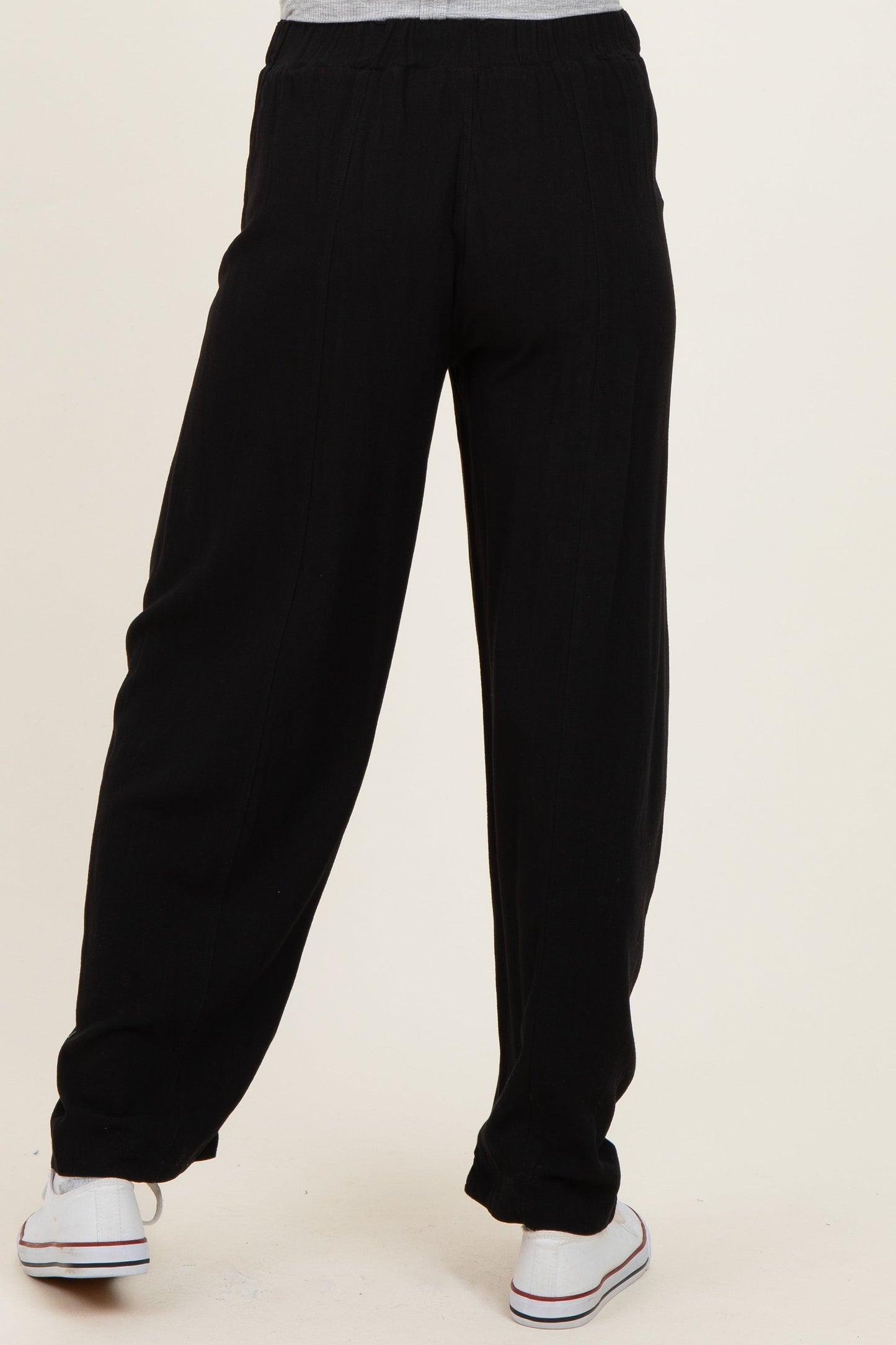 Black Linen Blend Barrel Leg Maternity Pants