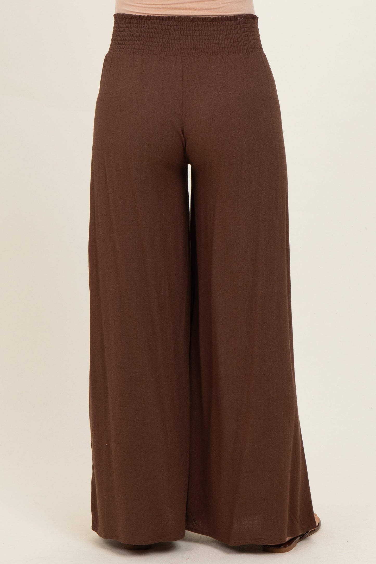 Brown Smocked Waistband Wide Leg Maternity Lounge Pants