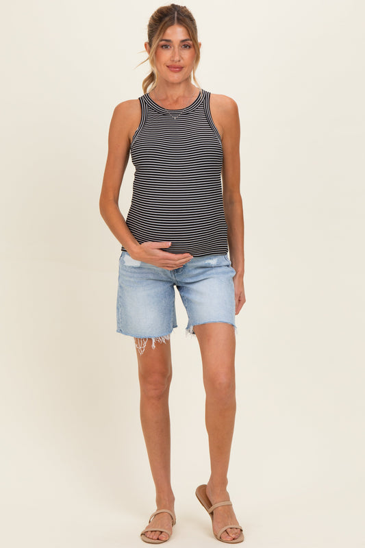 Black Striped Ribbed Knit Maternity Tank Top