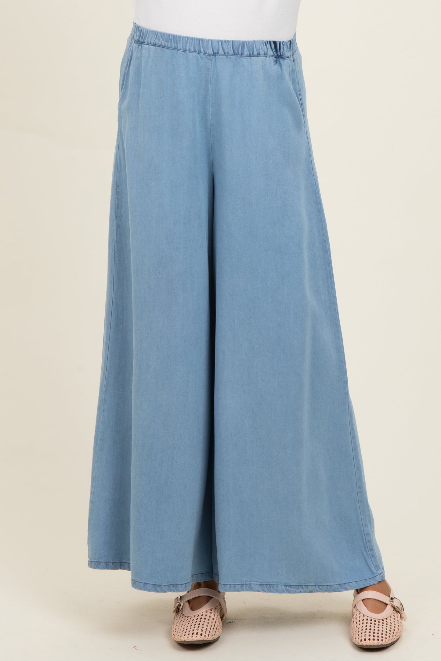 Light Denim Chambray Wide Leg Maternity Pants