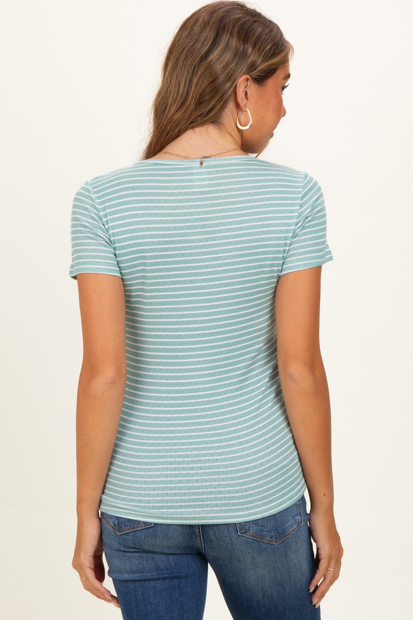Sage Stripe Scoop Neck Henley Maternity Top