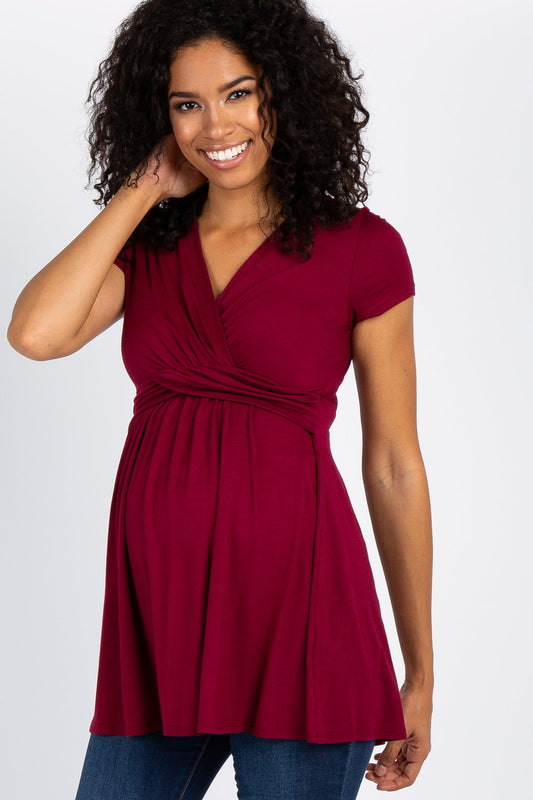 PinkBlush Burgundy Draped Front Maternity/Nursing Top