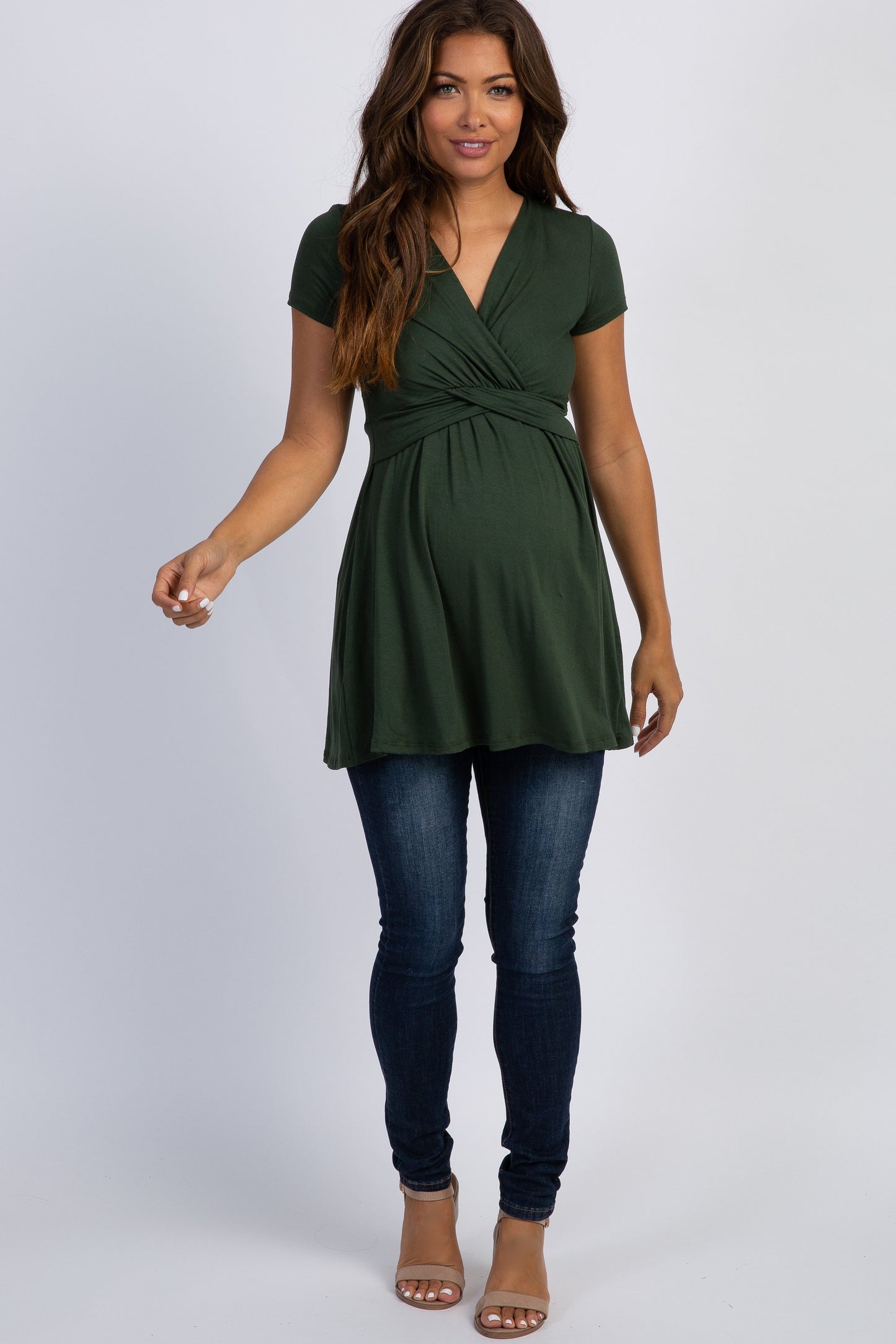 PinkBlush Olive Green Draped Front Maternity Nursing Top