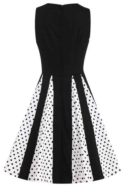 Judith Pleated Black Dress With White Polka Dots