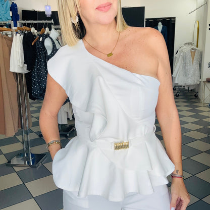 White Ruffle Blouse