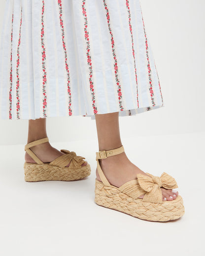 Gaby Natural Pleated Bow Espadrille