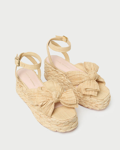 Gaby Natural Pleated Bow Espadrille