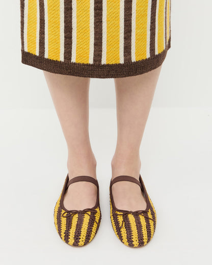 Leonie Yellow/Brown Crochet Ballet Flat