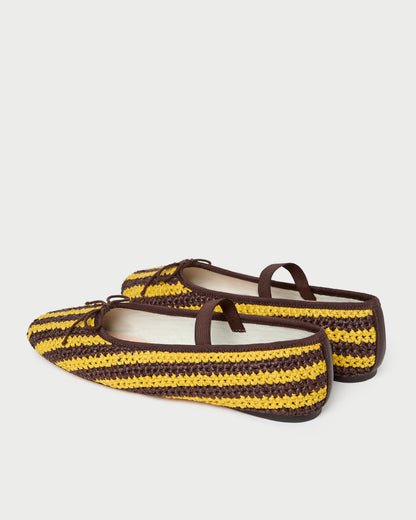 Leonie Yellow/Brown Crochet Ballet Flat