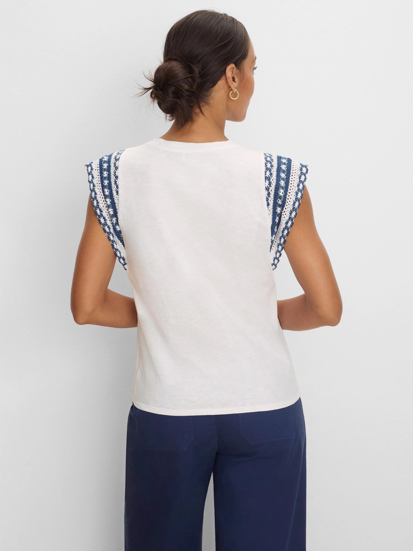 Knit Trim Cotton Slub Top