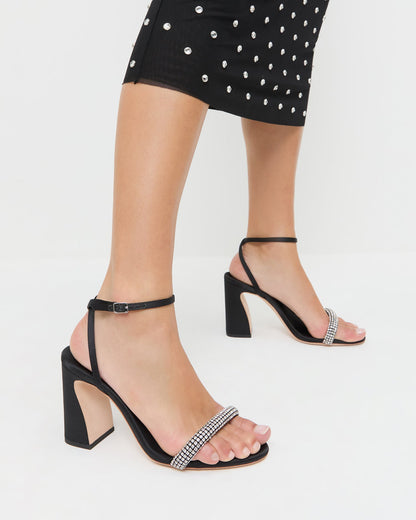 Malia Black/Diamond Curved-Heel Sandal