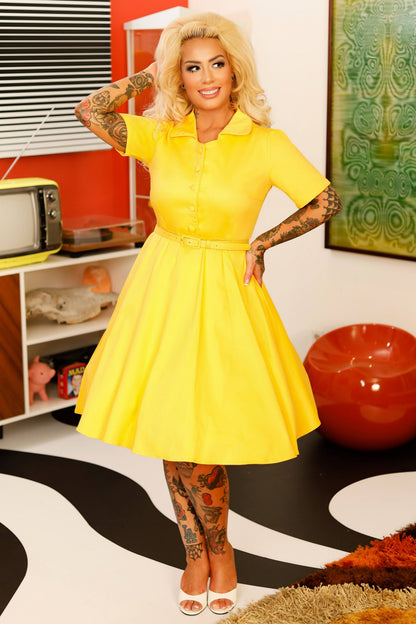 Penelope Vintage Yellow Shirt Dress