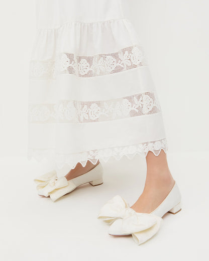 Noa Cream Moiré Bow Flat