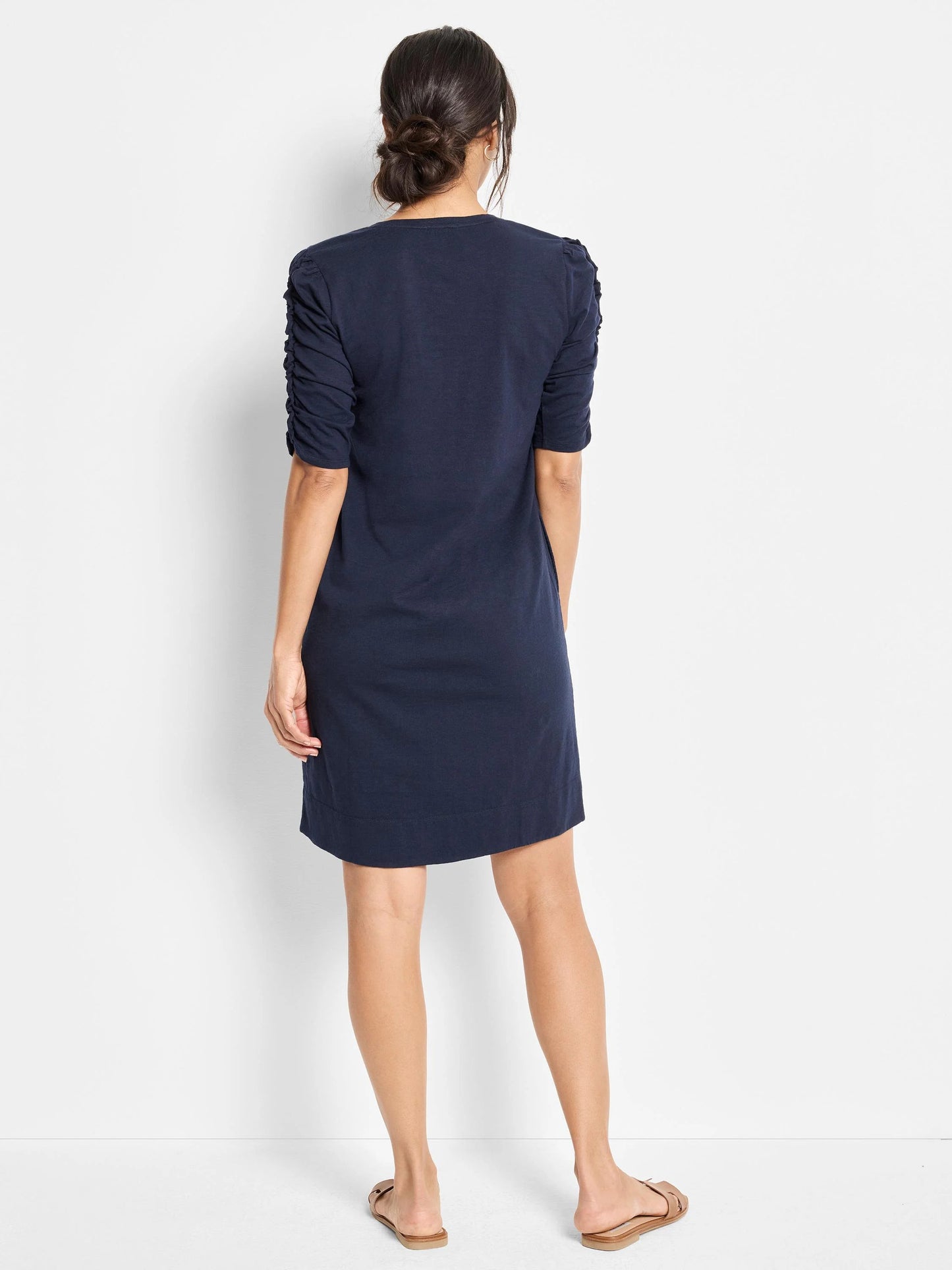 NZT Ruched Elbow Sleeve Dress