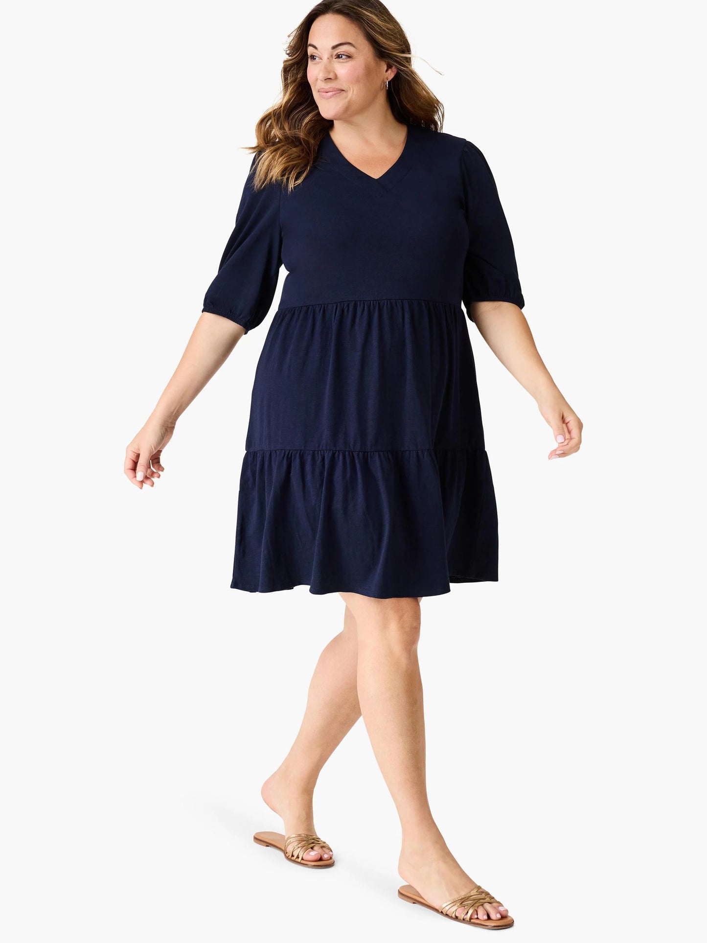 NZT Elbow Sleeve V-Neck Dress