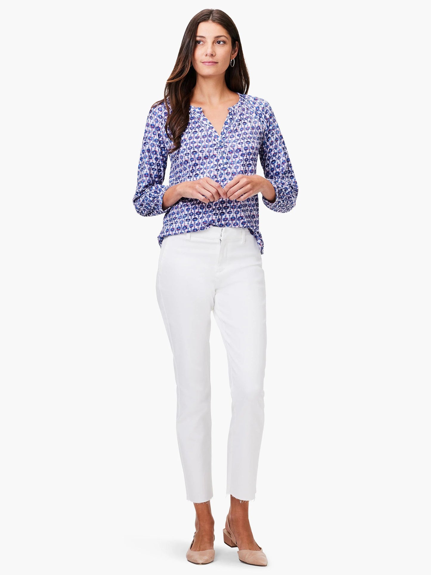 NZT Mixed Medallion 3/4 Sleeve Split Top