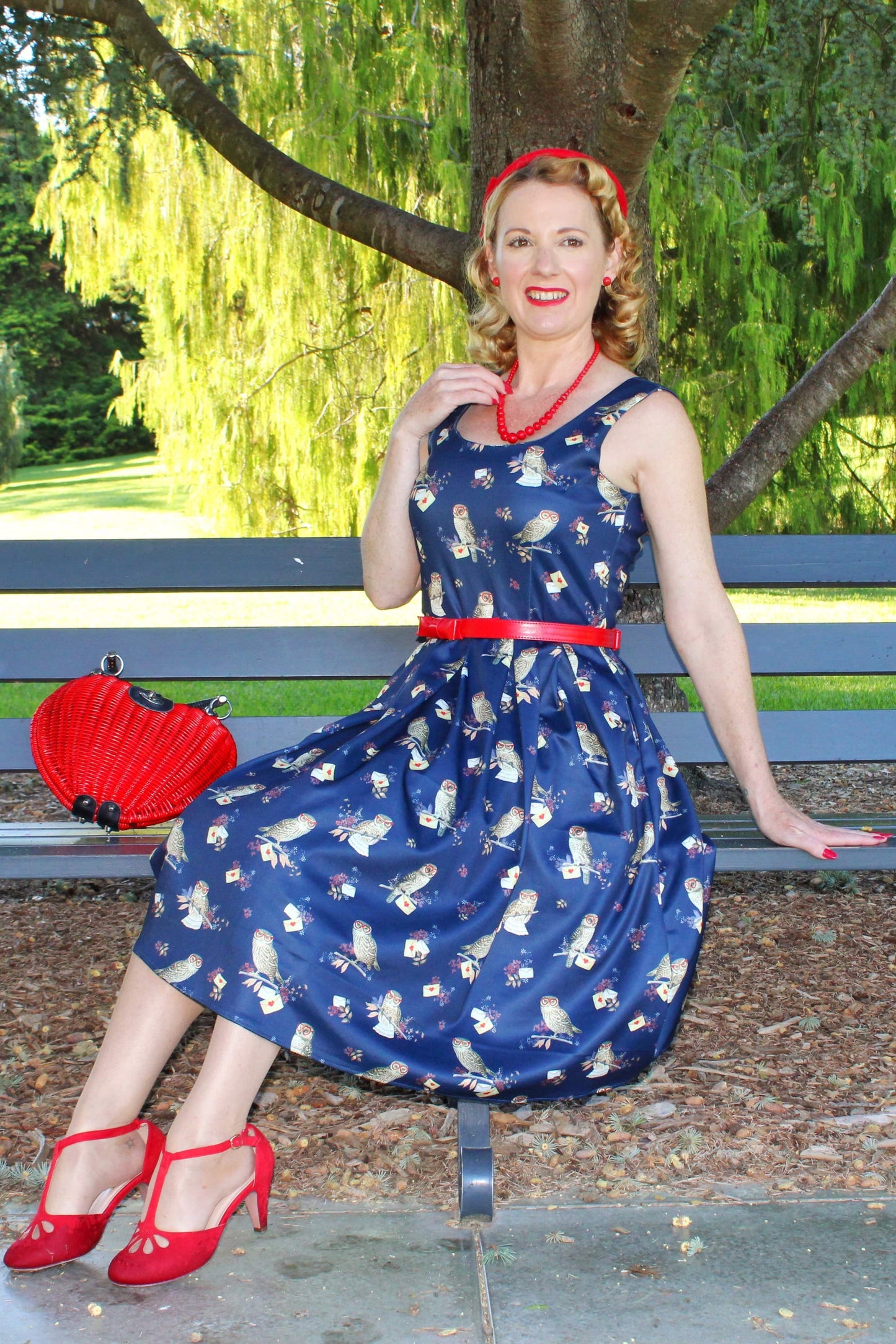 Amanda Owl & Letter Swing Dress in Dark Blue
