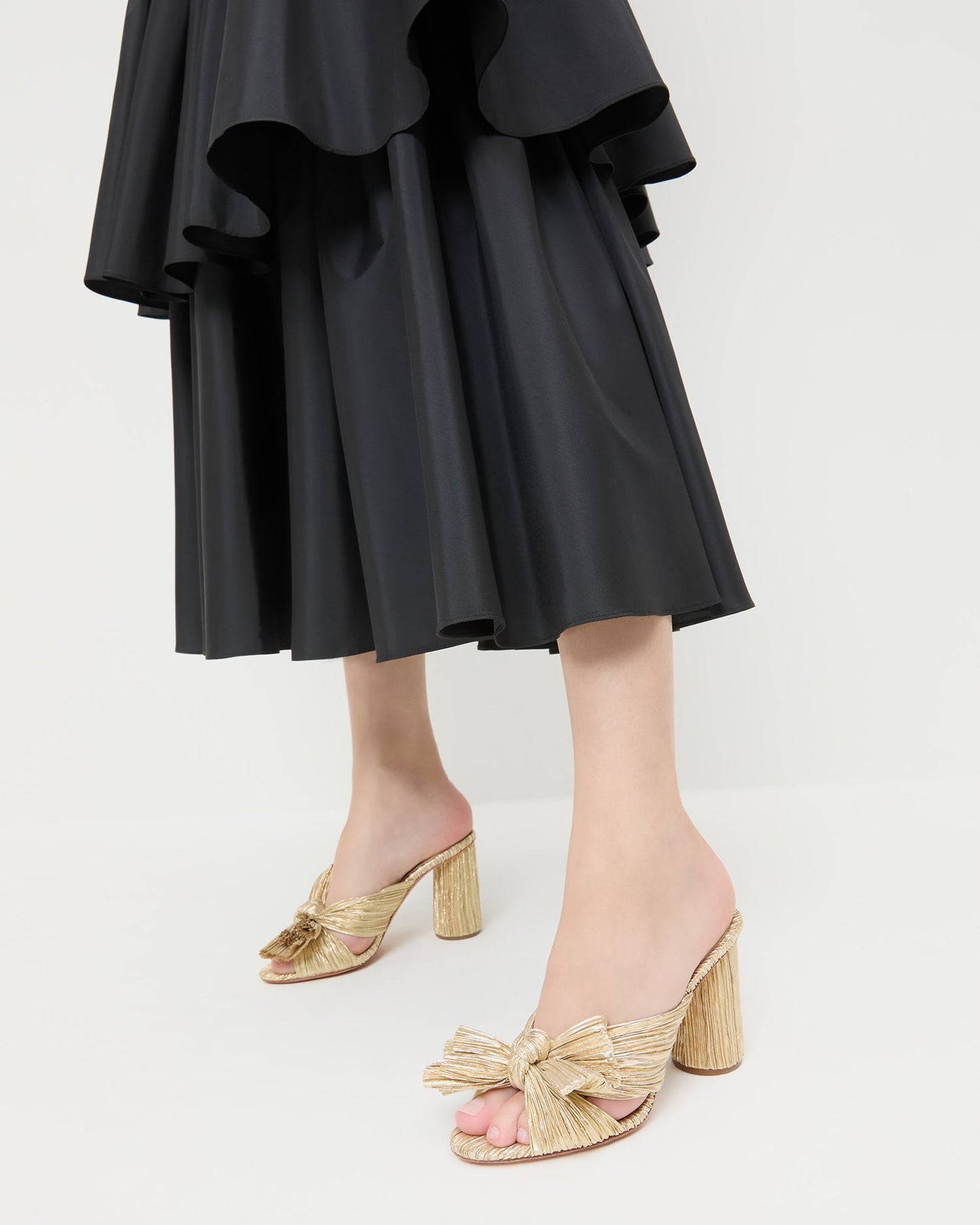 Penny Gold Pleated Bow Heel