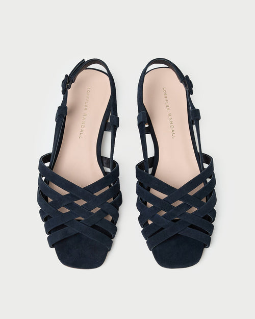 Shelly Navy Suede Flat Sandal