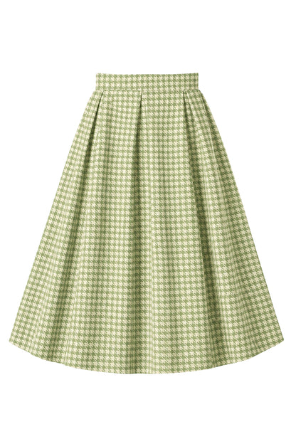 Aisley Green Houndstooth Pleated Skirt