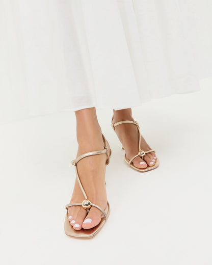 Triana Champagne Leather Mid-Heel Sandal