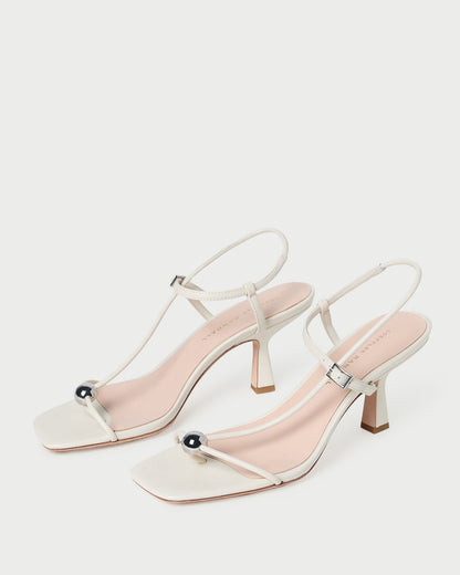 Triana White Leather Mid-Heel Sandal