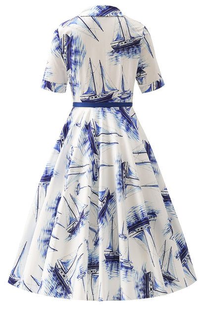 Mollie White Sailboat Full Circle Shirt Dress