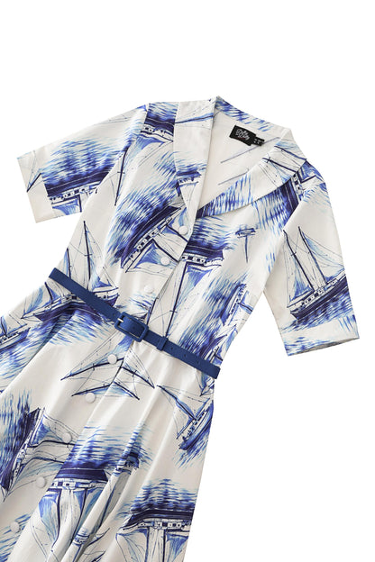 Mollie White Sailboat Full Circle Shirt Dress