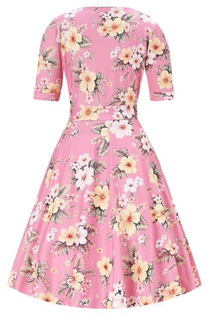 Matilda Pink Vintage Hibiscus Wrap Dress
