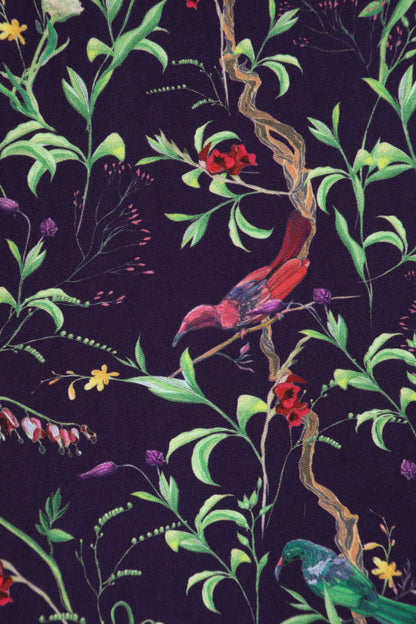 Katherine Purple Bird Long Sleeved Dress