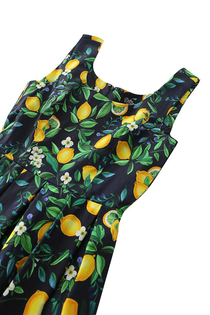 Ophelia Black Lemon Midi Dress