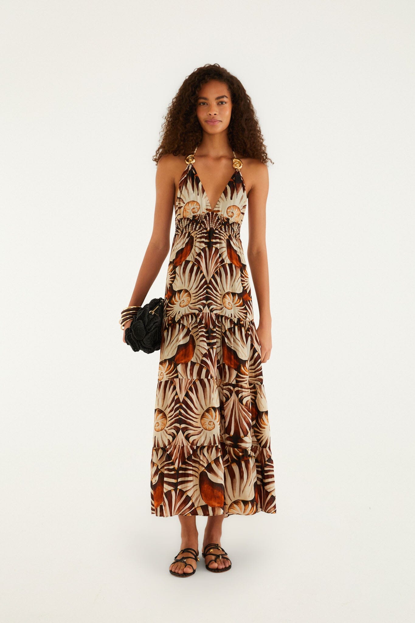 Multicolor Ammonite Tassel Smocked Maxi Dress