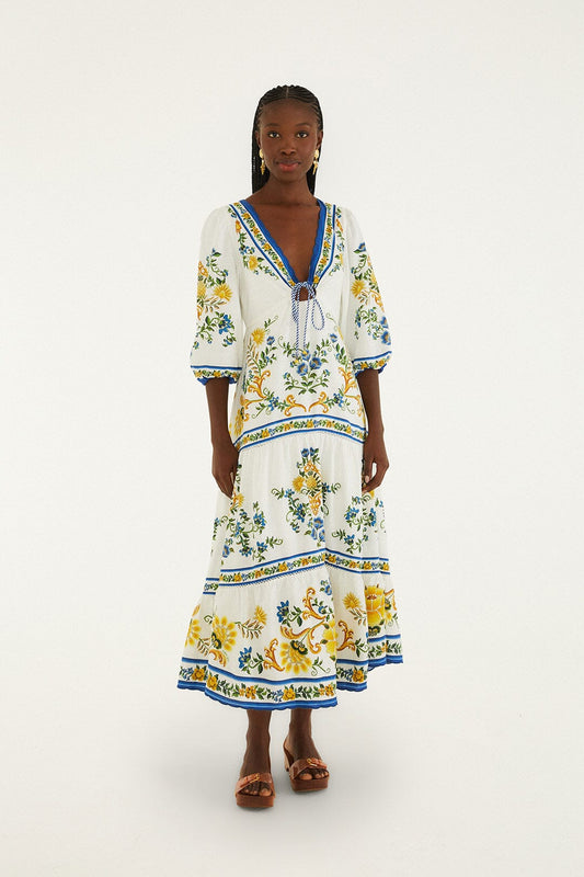 Off-White Emily Floral Tapestry Drawstring Midi Dress
