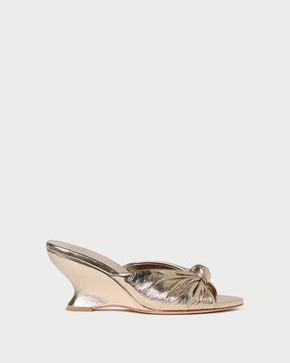Marsy Champagne Leather Knot Wedge