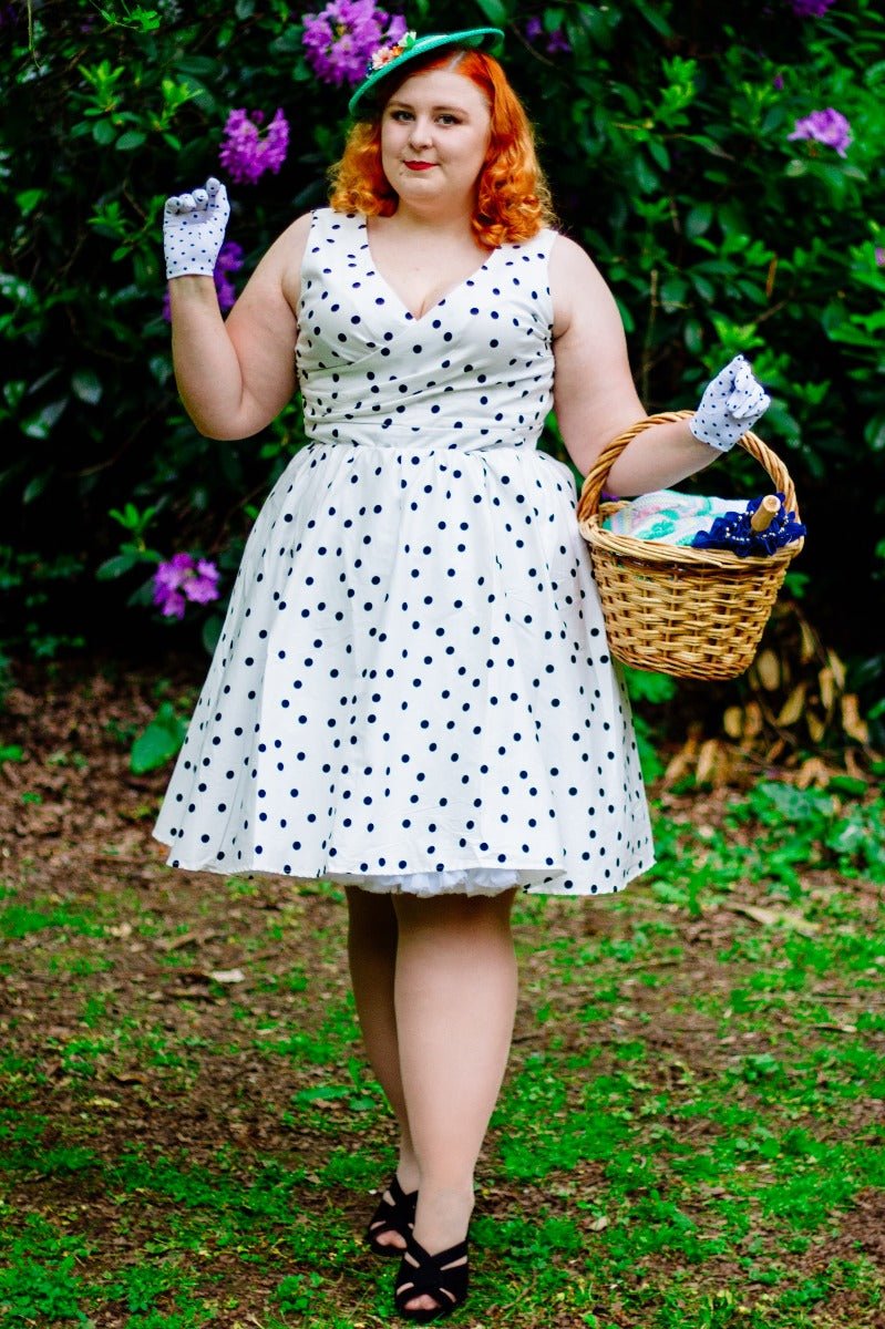 May Crossover Bust White Polka Dot Swing Dress