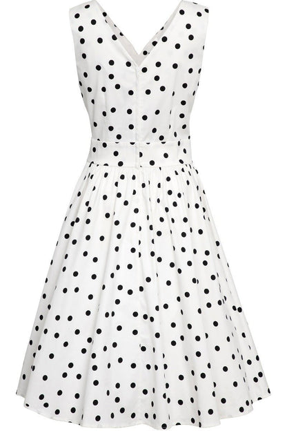 May Crossover Bust White Polka Dot Swing Dress